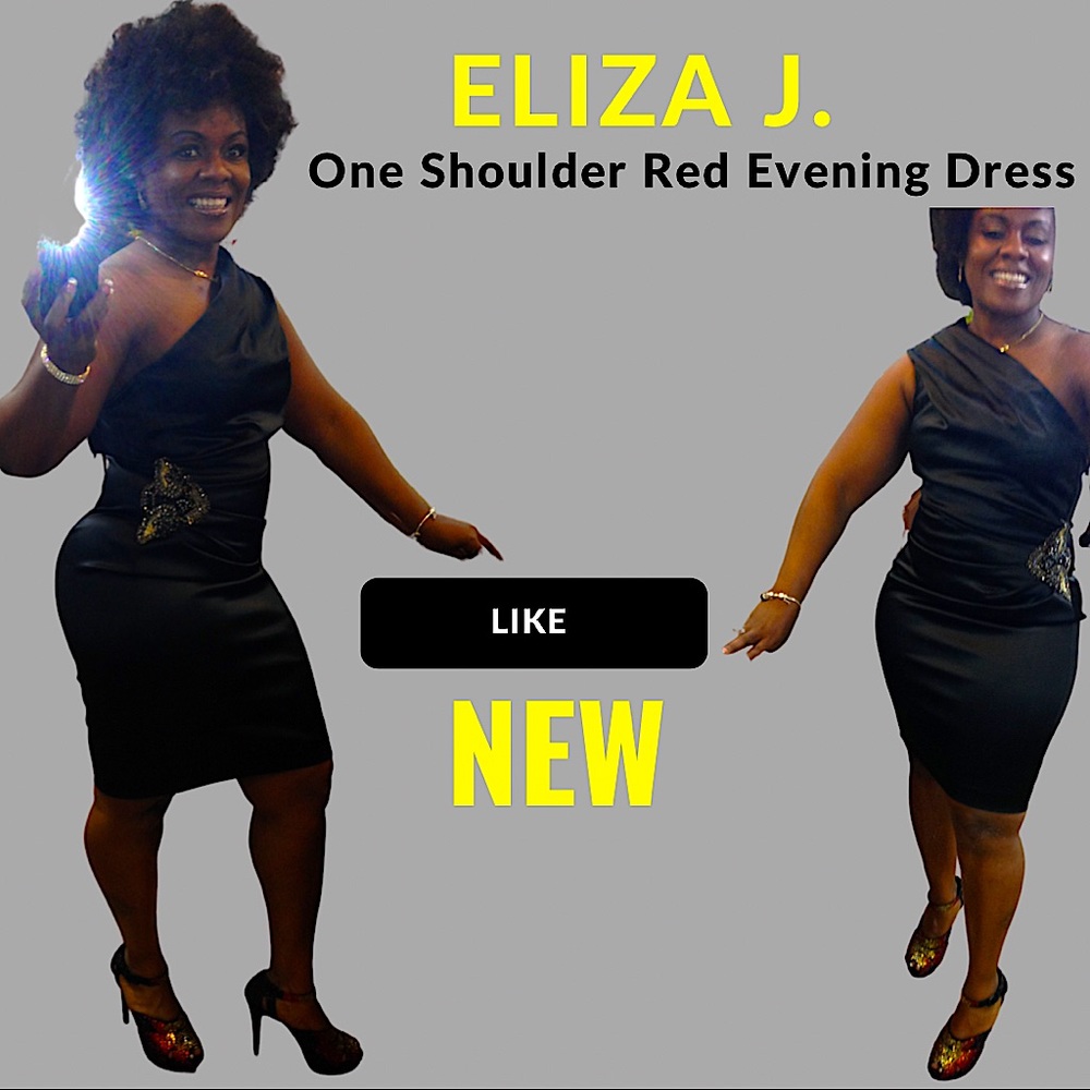 Eliza J. One Shoulder Black Evening Dress